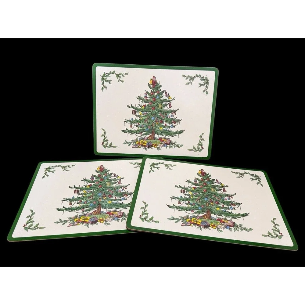 3 Spode Christmas Tree Placemats Pimpernel Acrylic Cork Backed England